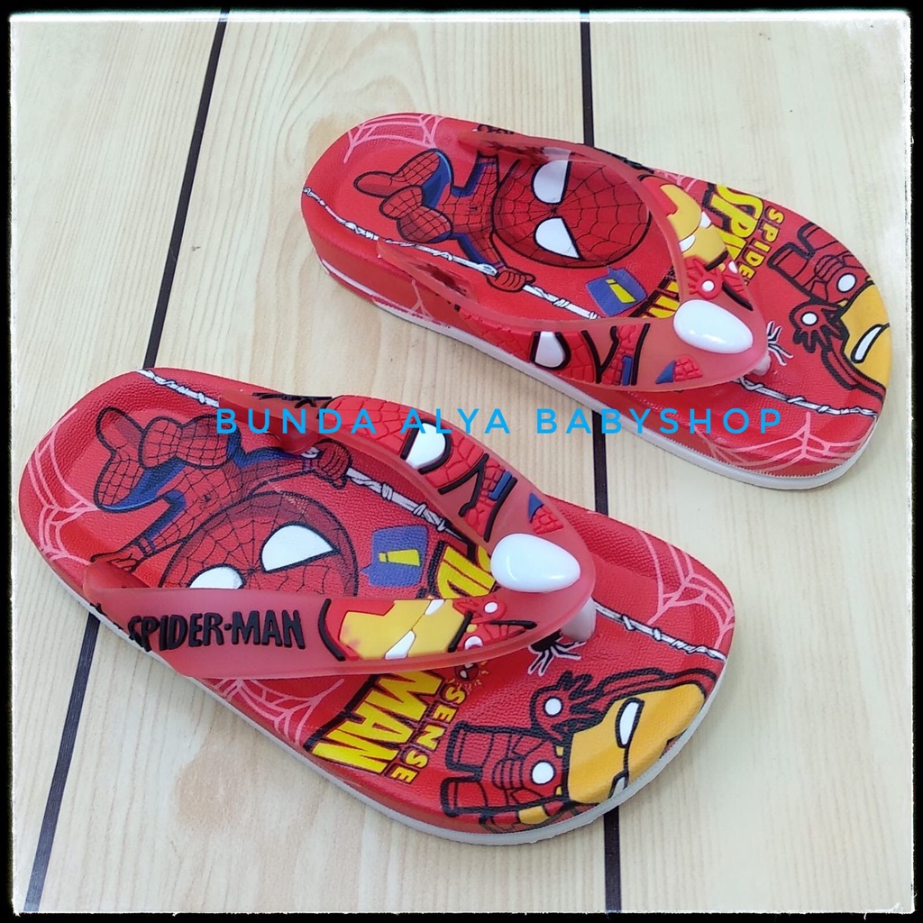 Sendal Anak Laki Jepit IMPORT Usia 4 5 6 7 Tahun MERAH Motif Superhero - Sandal Jepit Anak Cowok Elastis Alas Karet Anti Licin