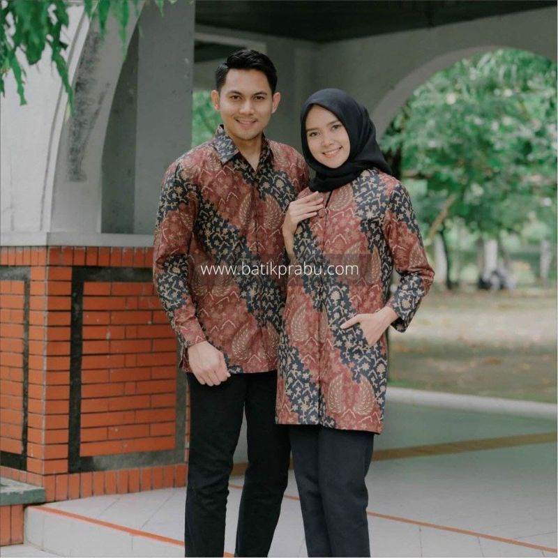 Batik pasangan couple sarimbit pria &amp; wanita batik bahan katun size reguler prg maron