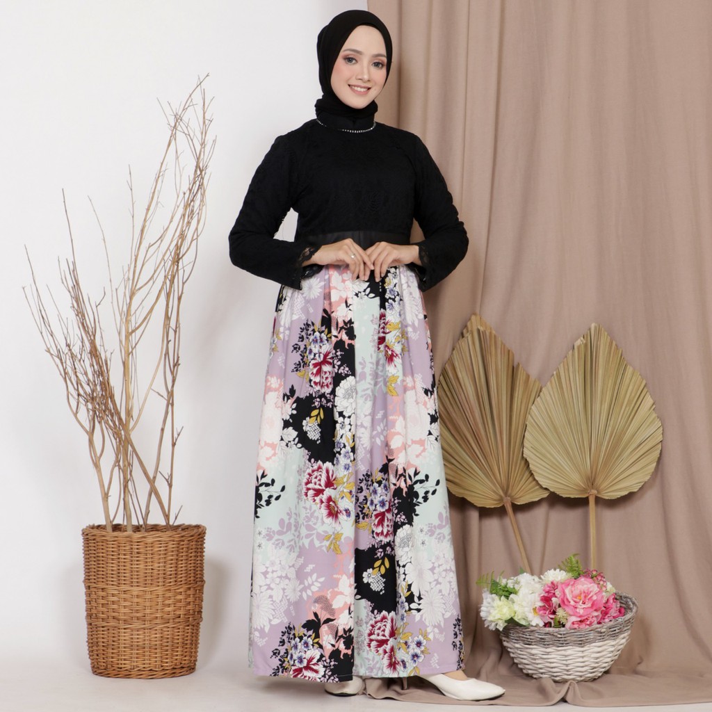 BELINDA DRESS / DRESS DEWASA /DRESS BROKAT/ DRESS BROKAT KOMBINASI UKURAN S - XL ( READY STOK )