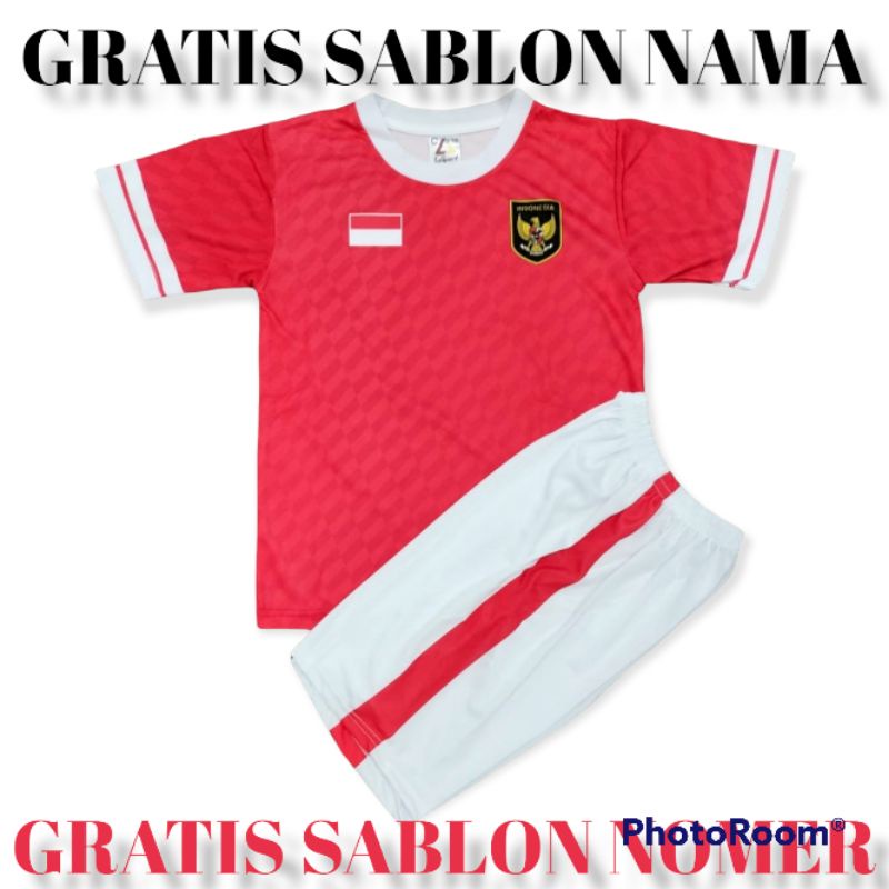 SETELAN BAJU BOLA ANAK LAKI LAKI/SETELAN BAJU BOLA TIMNAS INDONESIA/GRATIS SABLON NAMA DAN NOMER PUNGGUNG