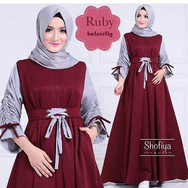 Baju Original ZH RUBBY Maxi Dress Muslim Modern Panjang Hijab Fashion Perempuan Casual Gamis Trend