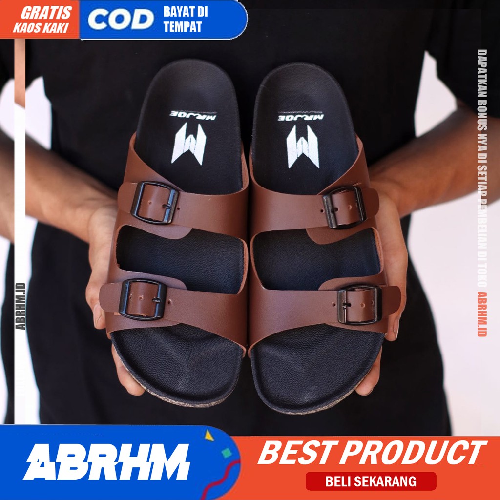 ABRHM x TASLIM Sandal Slide Pria Sandal Slop Pria Kulit Pu Sendal Selop Cowok / Cowo Kekinian