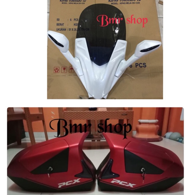 Paketan modif box samping sidebox side box pcx+windshield winsil tameng spion lipat pcx 150 lokal