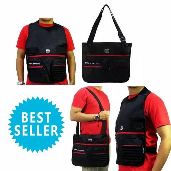 TAS ROMPI PRIA WANITA CASUAL VEST BAG TRAVELLING CEWEK COWOK IMPORT - HITAM MERAH