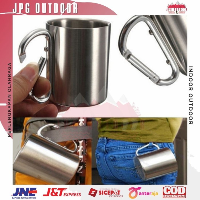 Mug Gelas Camping Carabiner Stainless Gelas Travel Mug 220ML