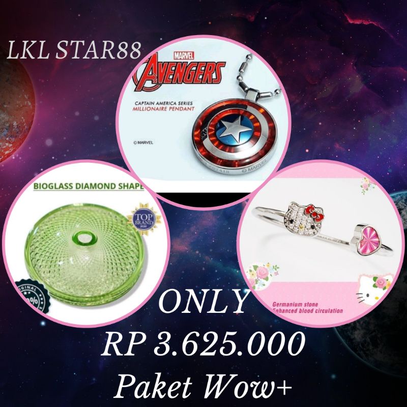 Paket Pendant Captain America + Bioglass Diamond Shape D 10cm + Bangle Hello Kitty ORIGINAL MCI
