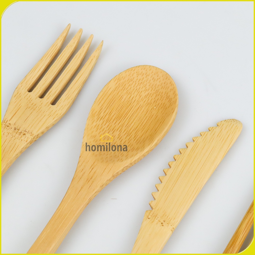 Cutlery Set Perlengkapan Makan Sendok Garpu Pisau Sumpit Sedotan Japanese Style Bamboo - KNIFEZER EA02510 - Wooden