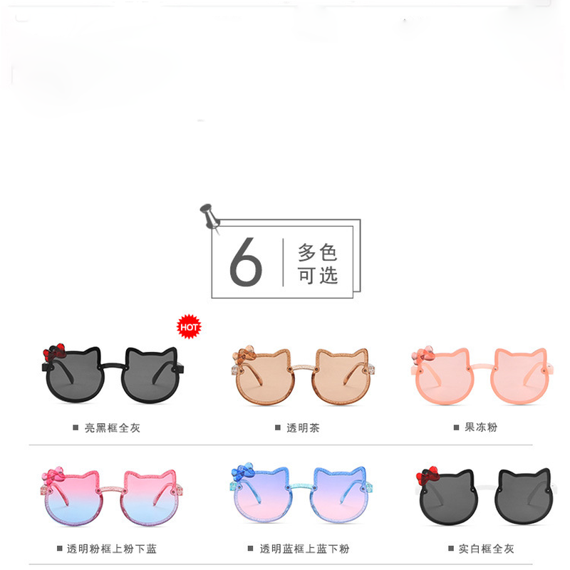 【YUZHU】COD New Fashion Glitter Cartoon Cute Kitten Bow Sunglasses untuk Anak-Anak