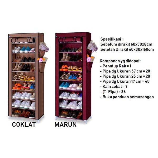 PROMO Rak Sepatu Kain Portable Ada PENUTUP ANTI DEBU Susun Shoes Rack TYPE1099 TERMURAH BISA COD