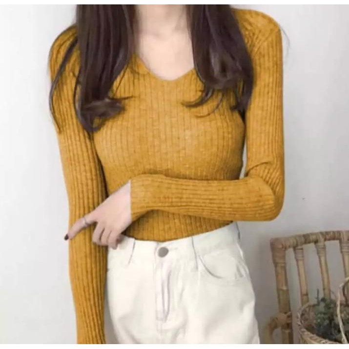 Sweater Rajut Wanita kerah V neck lengan panjang VICTORIA Knit Premium Tebal