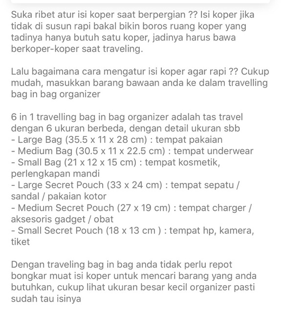 NEW 6 IN 1 KOREAN TRAVEL BAG IN BAG ( 1 SET ISI 6 PCS ORGANIZER )