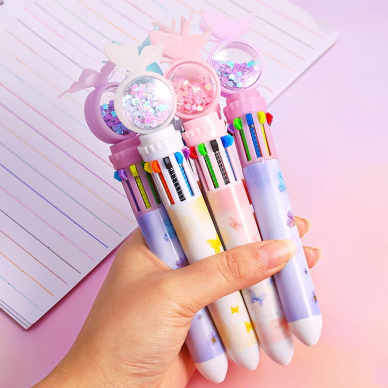 Bolpen Tekan Multifungsi Motif Kartun Kupu-Kupu Multi Warna Untuk Stationery Pelajar Butterfly
