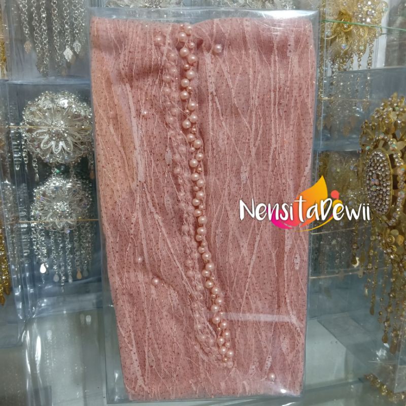 KERUDUNG PENGANTIN / VEIL MUTIARA MOTIF AKAR / VEIL MUTIARA POLOS / VEIL PENGANTIN-Salem/Peach (Akar)