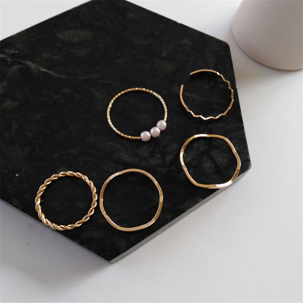 5pcs Cincin Multilayer Aksen Mutiara Gaya Korea Untuk Wanita #261141322