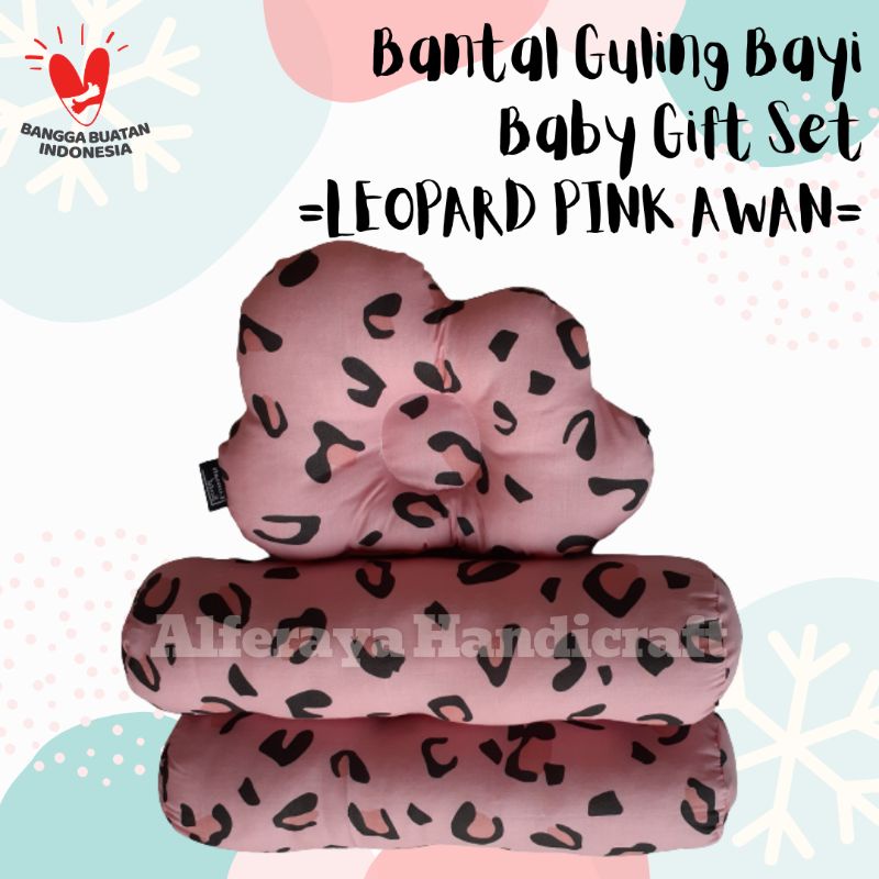 Bantal Guling Bayi / Baby Gift Set Newborn / Kado Bayi-Leopard Pink Awan