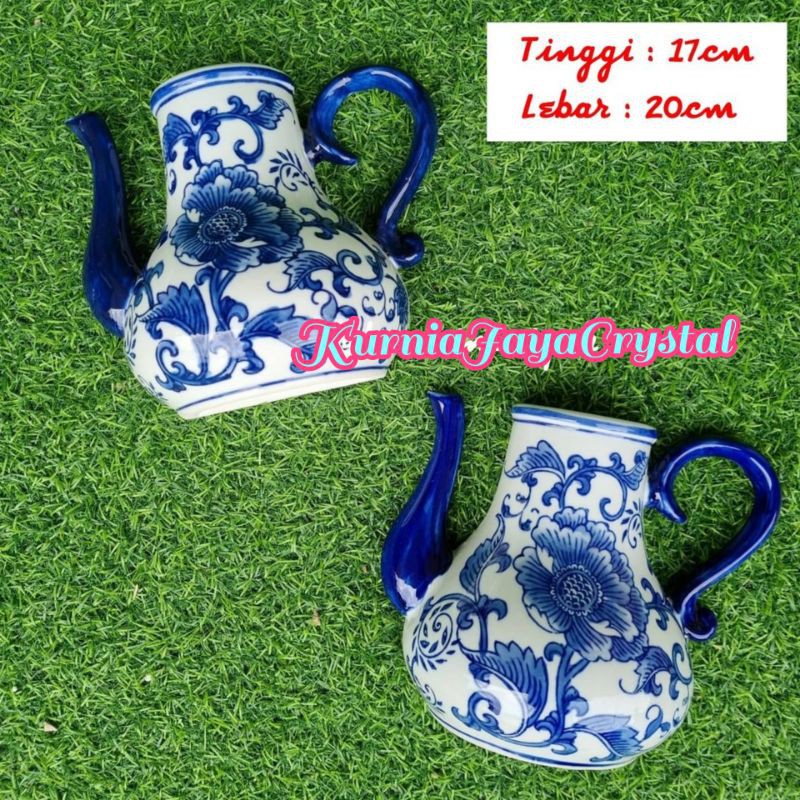 Pot Dinding Keramik / Pot Dinding Teko Keramik / Pajangan Dinding Keramik Biru Putih