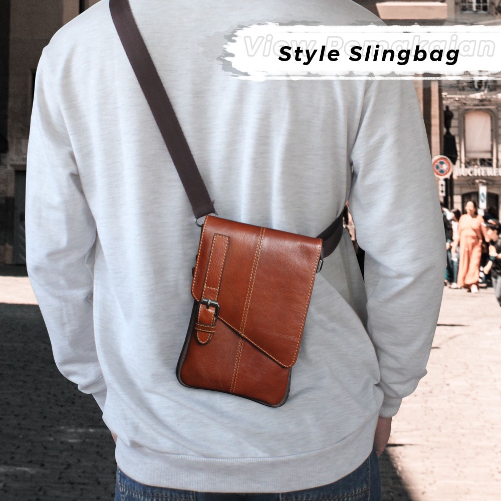 Tas Selempang Pria / Tas Selempang Slempang Salempang Pinggang Kecil Slingbag Waistbag Kulit Asli Pr