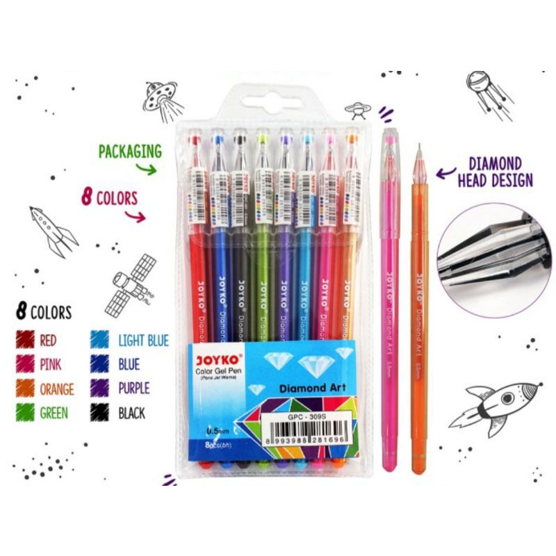 Pulpen Joyko Gel 8 Warna/Color Gel Pen Diamond Art GPC-309S