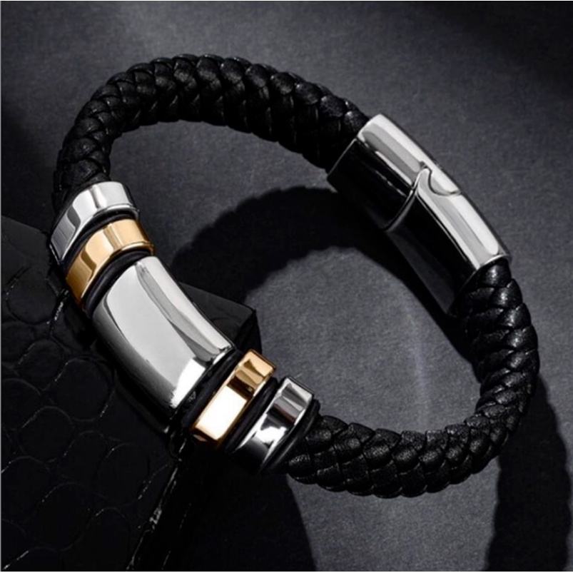 Gelang Multilayer Bahan Kulit Alloy Untuk Pria