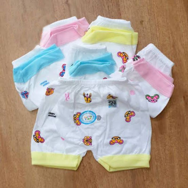 3 Pcs Celana Pendek Bayi Newborn (0-6 BUlan) Lucky Time SNI - Celana Pendek Bayi Motif Dasar Putih