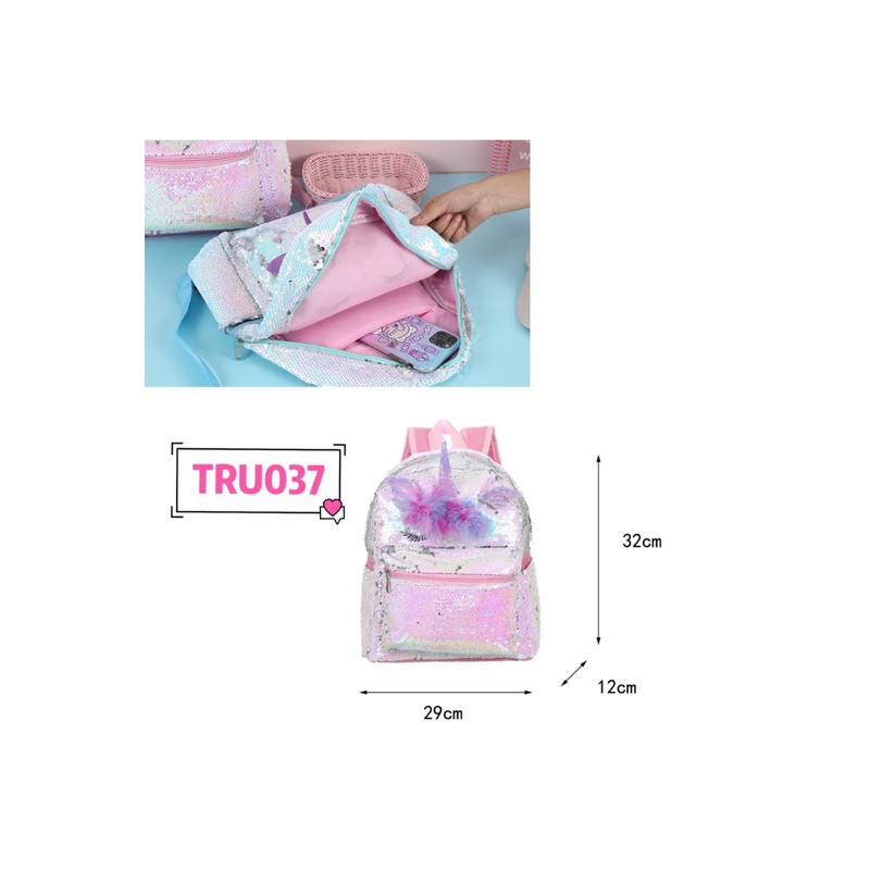 Tas Ransel Bulu Sequin Unicorn TRU031 backpack anak perempuan sd