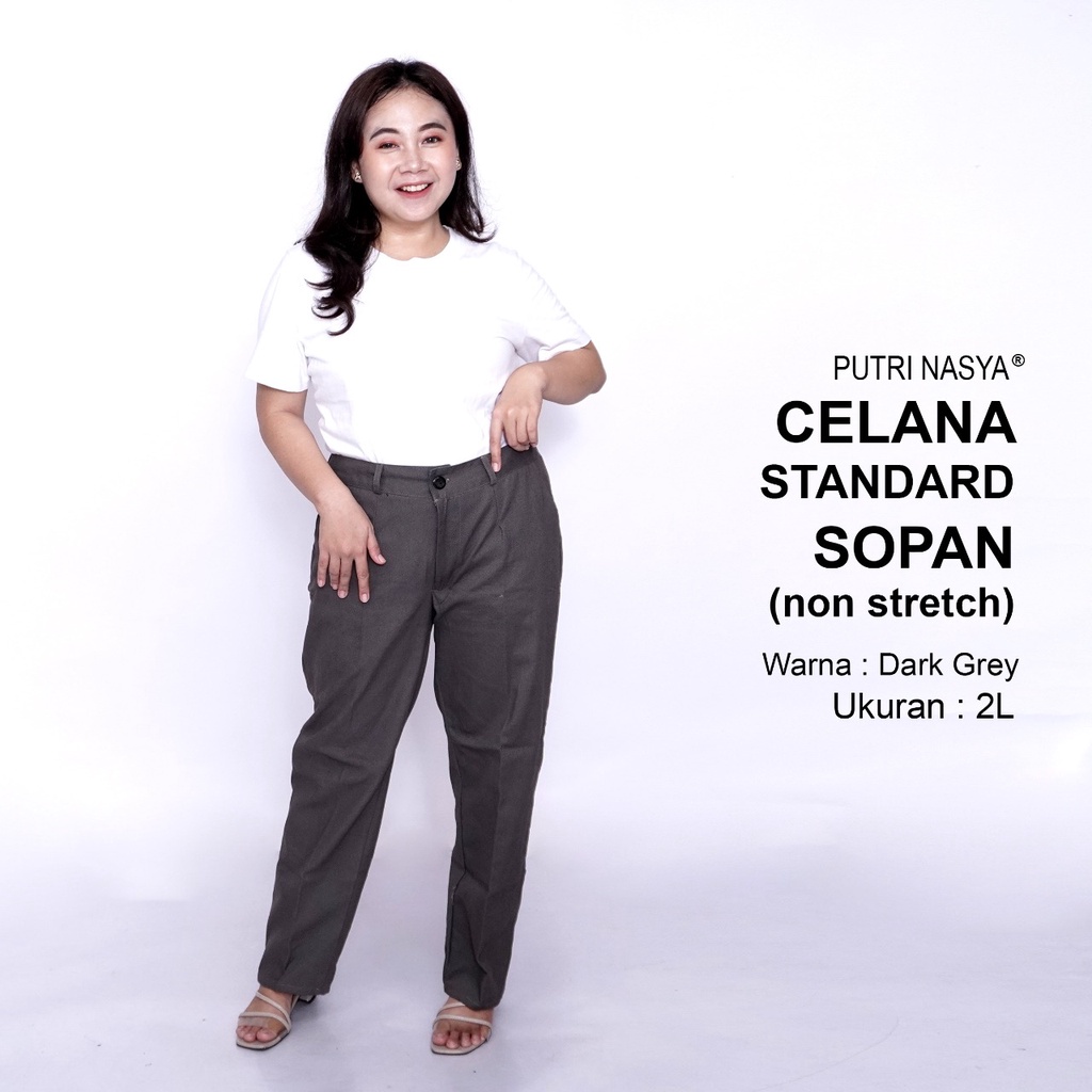 Celana Kerja Kantor Standard Sopan (NON STRETCH) Bigsize 8L,6L,5L,4L,2L,XL, all size, / Celana Wanita Jumbo / Celana Kerja Seragam Wanita Big / Celana Bahan Wanita Formal Super Jumbo Kekinian / Celana Bahan Katun Kantor Kekinian Terbaru Karet Big