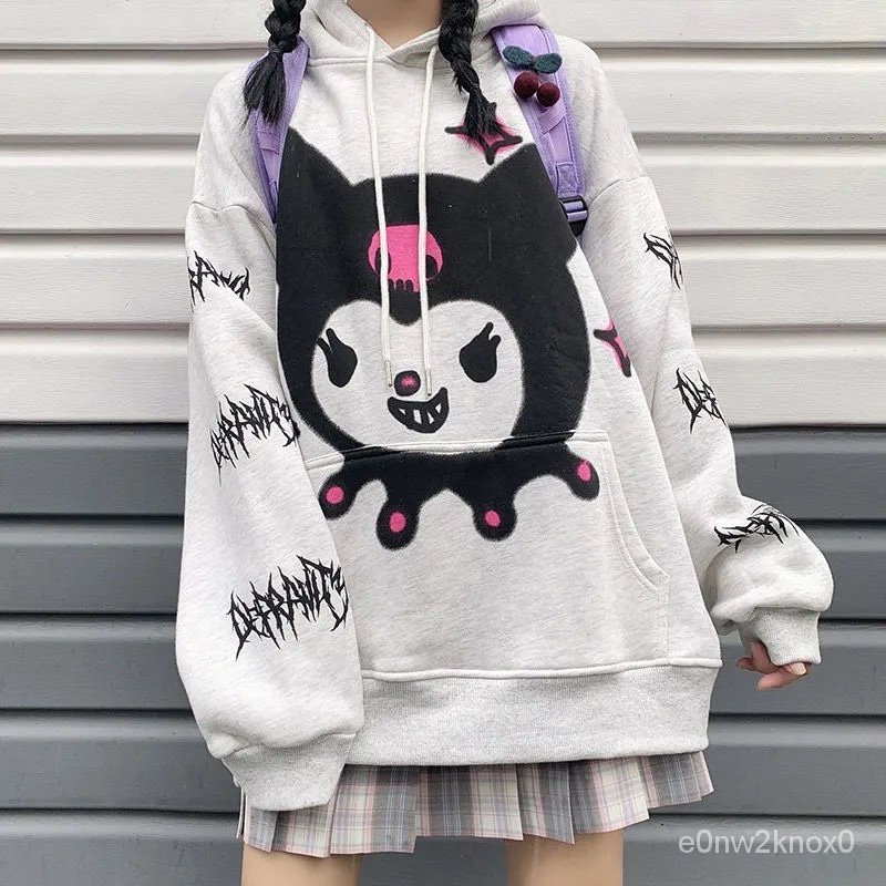 HOUZHOU Harajuku Anime Kawaii Hoodie Women Oversize Japanese Streetwear Cute Pullovers E Girl Long S