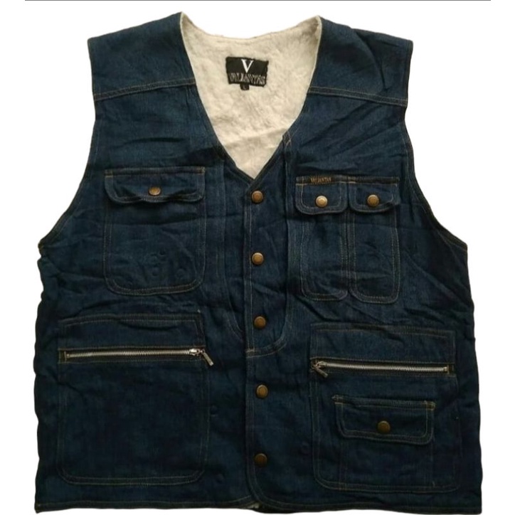 vintage Hunting vest / rompi Denim Sherpa Lined