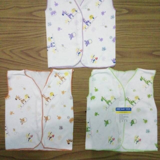 3 pcs Baju Bayi Anak Lengan Kutung Putih Motif