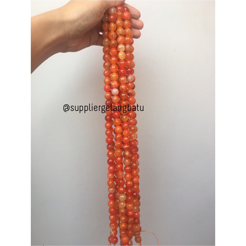 Batu Carnelian serat orange 12mm CUTTING natural oren bahan alam craft aksesoris pria wanita model