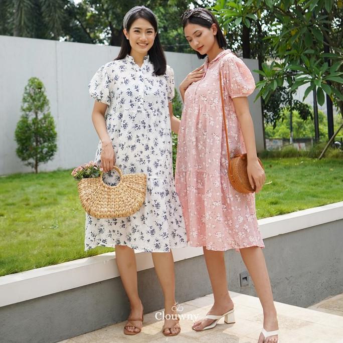 CLOUWNY - Lavinia Flower Dress Premium Cotton Drop dijamin