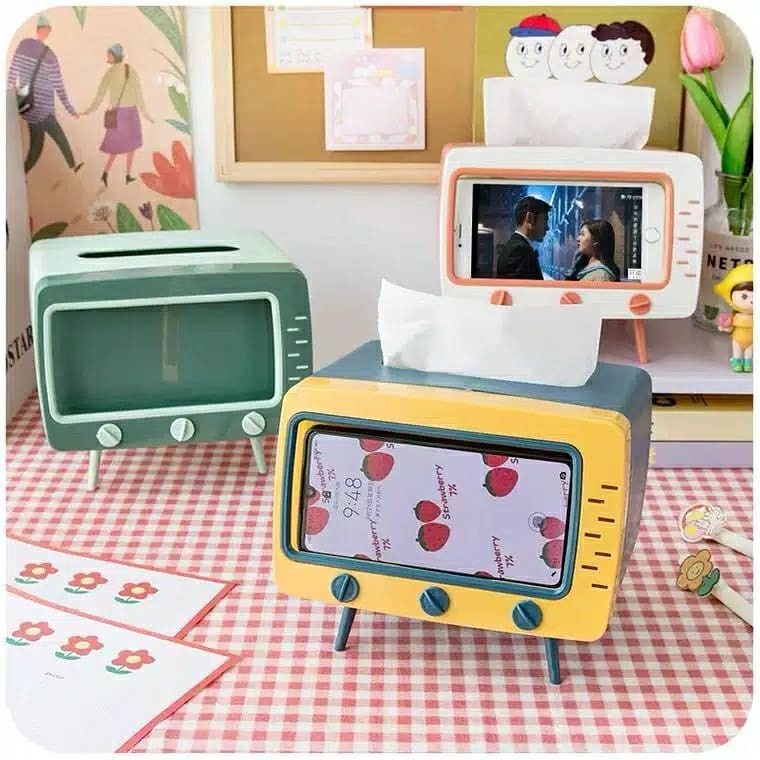 Retro TV Box stand phone holder + tempat tisu