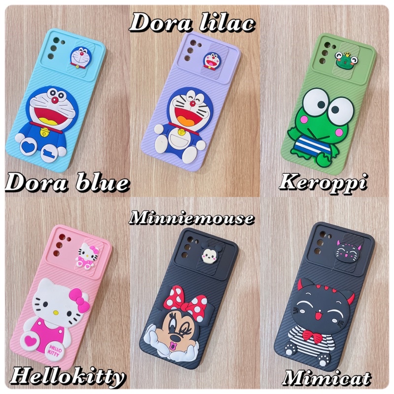 CASE MACARON SLIDE OPPO A74 4G/ A94/ F9/ RENO 5/ SOFT CASE MACARON SLIDE CAMERA KARAKTER MOTIF DORAEMON HELLOKITTY KEROPPI MIMICAT MINNIEMOUSE