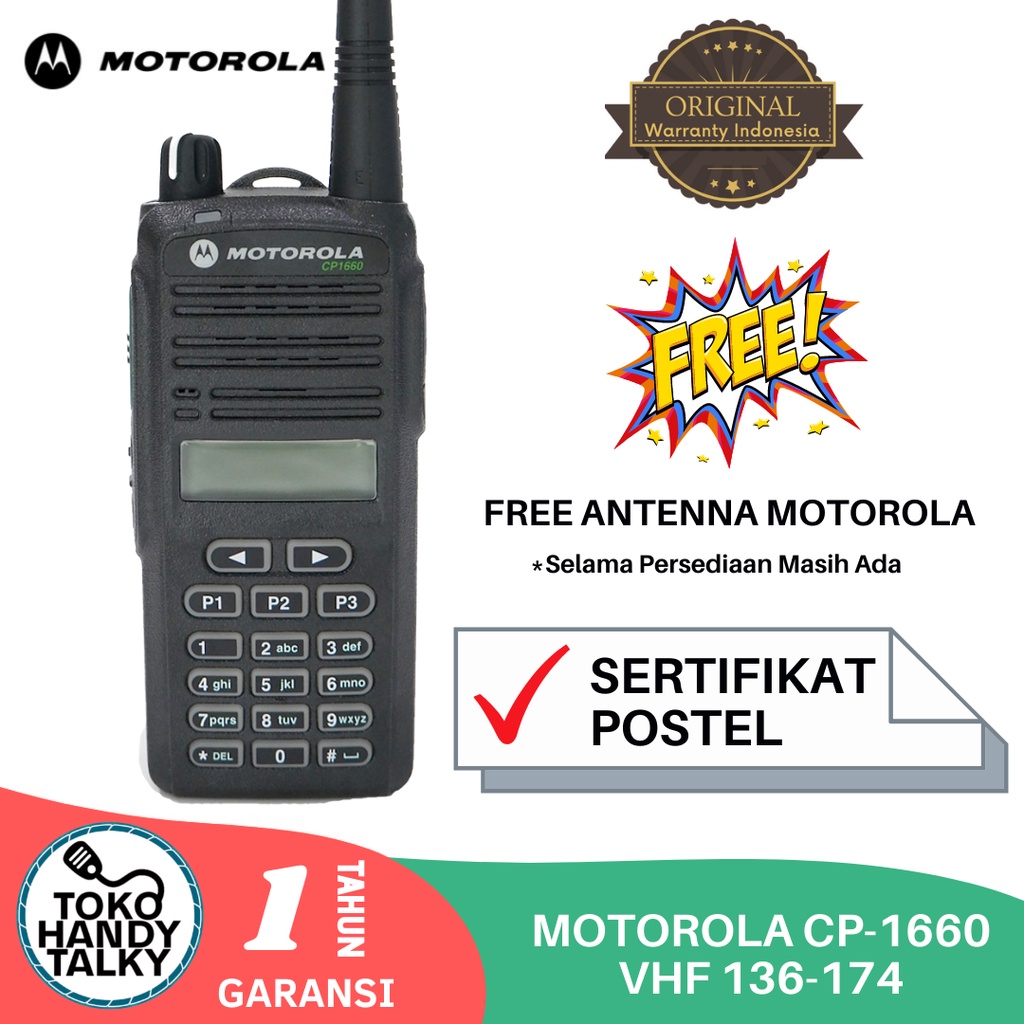 HANDY TALKY MOTOROLA CP1660 1660 VHF 136-174MHZ ORIGINAL GARANSI RESMI POSTEL