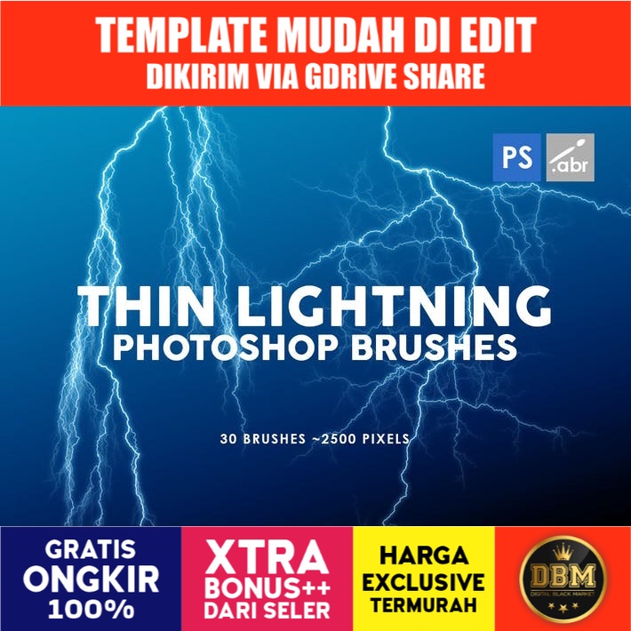 30 Thin Lightning - Photoshop Stamp Brushes