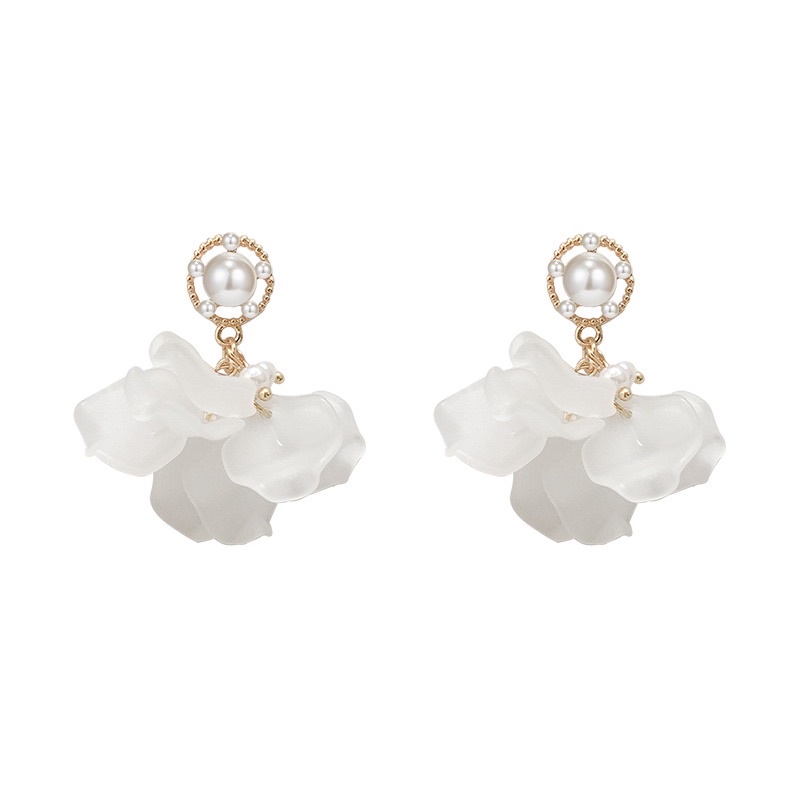 VINJOTAN - ANTING PESTA IMPOR KOREA BUNGA PUTIH ANTI KARAT STERLING SILVER S925