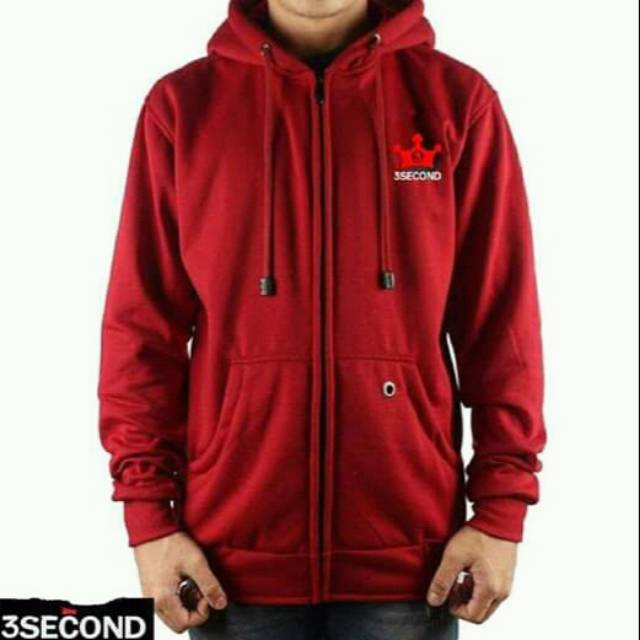 3second jaket maroon, jaket 3second, 3second hoodie maroon