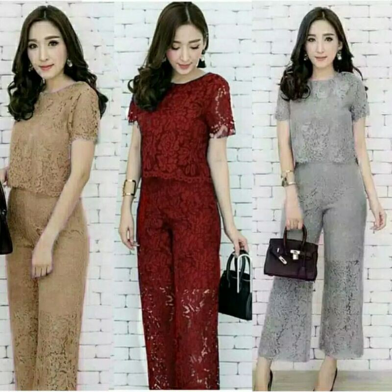 SETELAN NICKY BROKAT KEBAYA CELANA BROKAT BAJU KONDANGAN PESTA BAHAN TEBAL ADEM