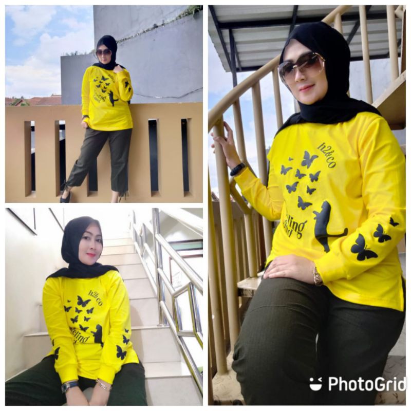 Baju Wanita // Atasan Wanita Terbaru  Tangan Panjang ORIGINAL Motif Kuning Kupu2 //Style zolaqu