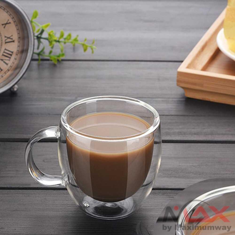 Cangkir Mug Kopi Dinding Ganda Anti tangan melepuh Anti Panas Double-Wall Glass Round 160ml cangkir beling kaca bening Glass Coffee Cup High Borosilicate with Hand Espresso Glass Cup Cup Hot Milk Cup Glassware Drinkware Tumbler Cups