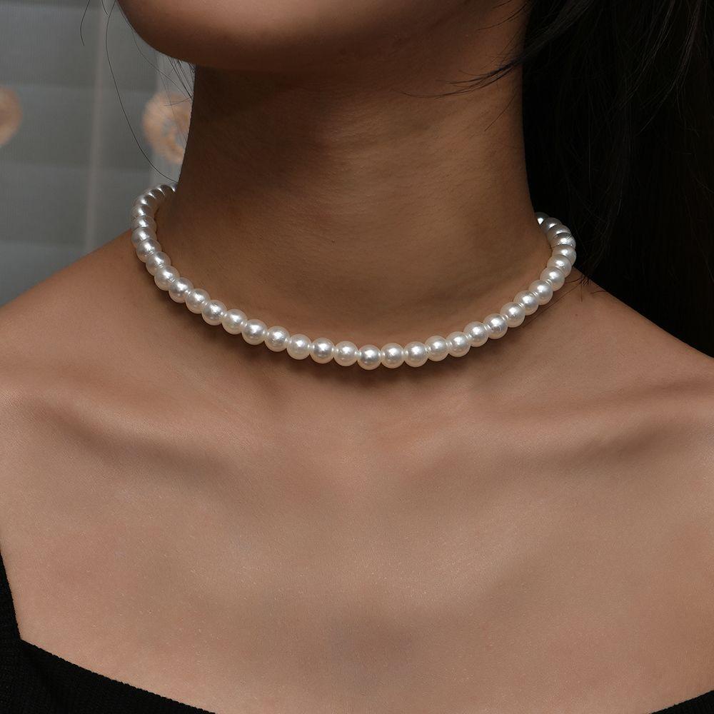 NICKOLAS1 Pearl Chokers Minimalis Mutiara Putih Elegan Perhiasan Fashion Manik-Manik Chunky Rantai Klavikula