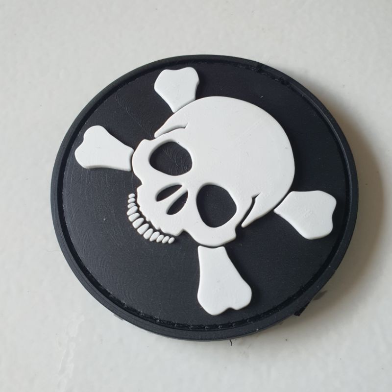 PATCH RUBBER LOGO TENGKORAK TULANG BULAT/TEMPELAN EMBLEM KARET VELCRO TACTICAL