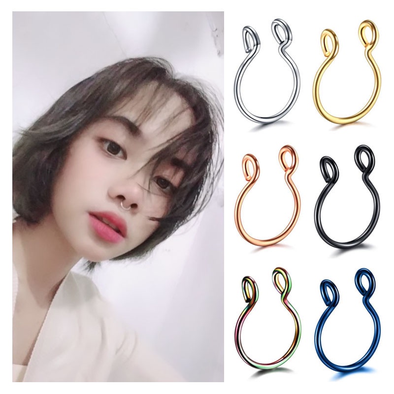 [ACKER] 1pcs Baja Palsu Septum Rings Hoop Nostril Piercing Clip on Nose Rings 20 Gauge