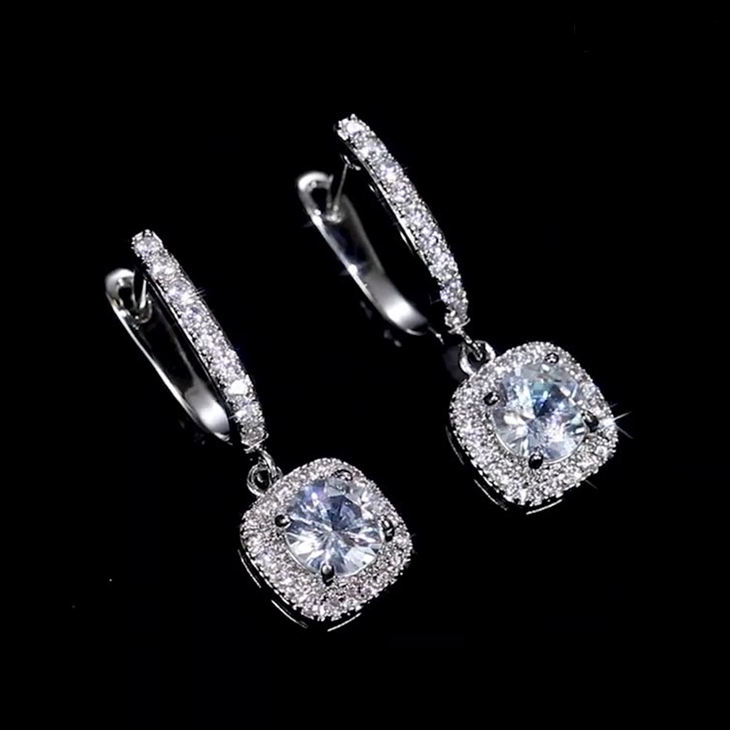 1 Pasang Anting Liontin Bentuk Persegi Bahan Cubic Zirconia Gaya Korea Untuk Pesta