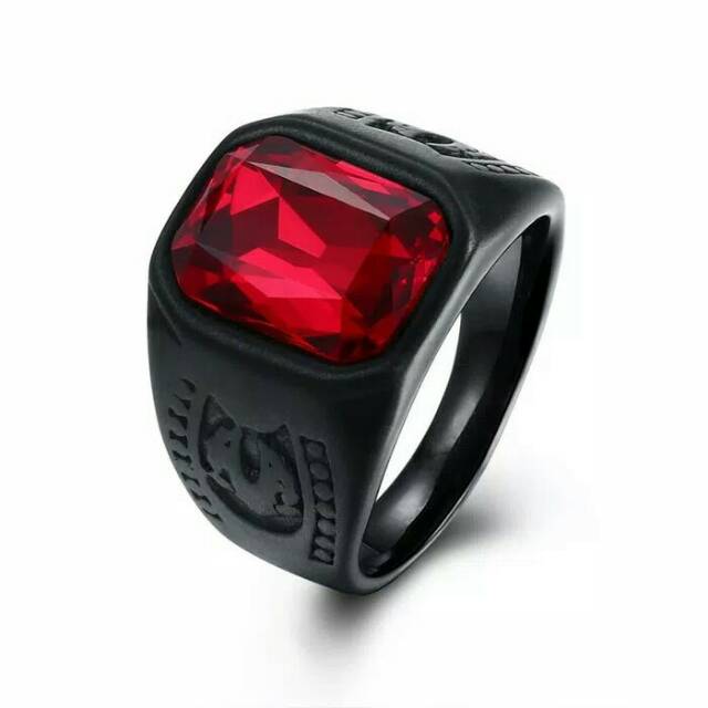 Cincin Pria Hitam Batu Merah Ruby