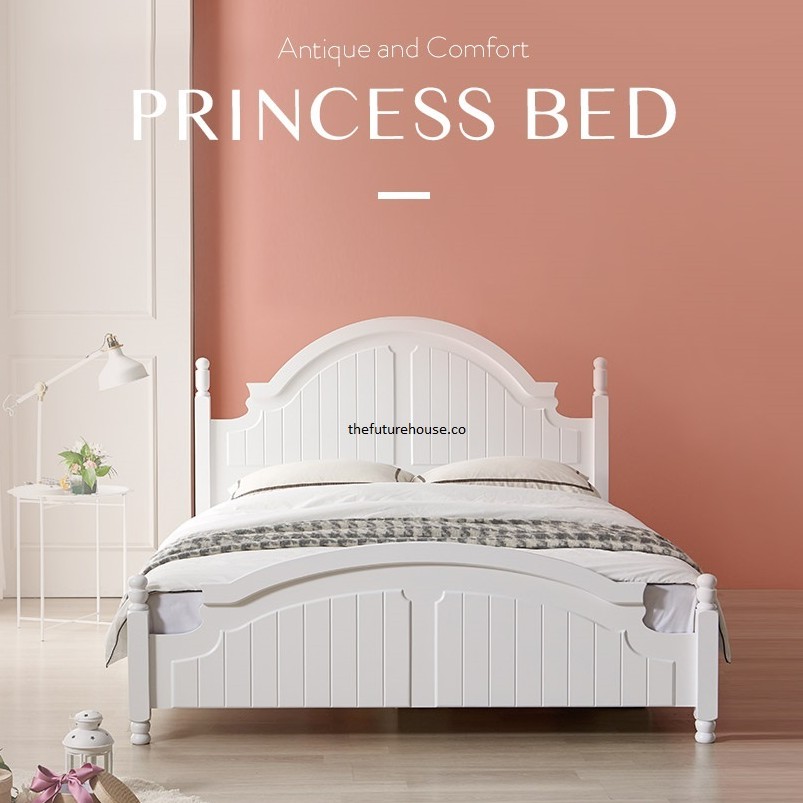 PRINCESS BED TEMPAT TIDUR PRINCESS DIPAN PRINCESS PUTIH KOREA KAYU MAHONI FULL SOLID