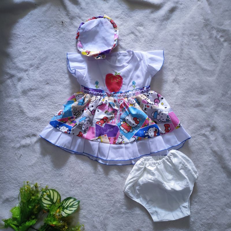 Dress baby cewek newborn  1 2 3 4 5 6 bulan gaun anak perempuan bayi bari lahir bonus topi dan celana ( dress NEWBORN  babyna )