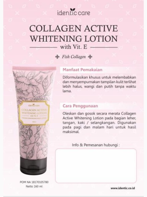 Identic Care Collagen Active Whitening Lotion 160ml