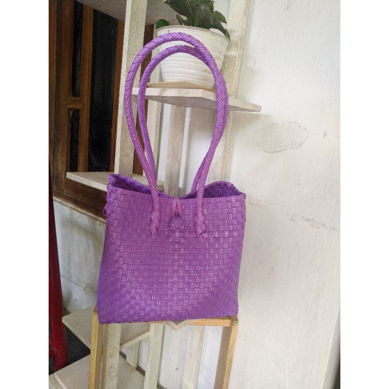 Tas anyaman plastik Jali premium Ungu Size M/S