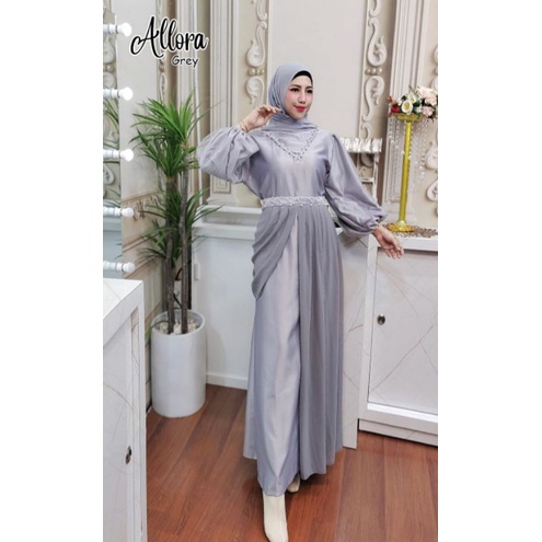 ALLORA GAMIS ABU GREY SILVER / GAMIS WANITA TERBARU GAMIS BRUKAT BRIDESMAID GAUN WISUDA